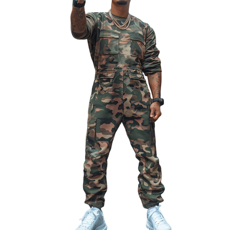 Men's Retro Casual Camouflage Print Multi-Pocket Outdoor Jumpsuit 63668441TO