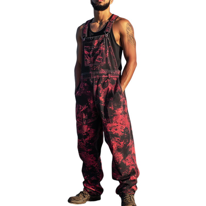 Men's Classic Black And Red Camouflage Overalls MTA0684H4U