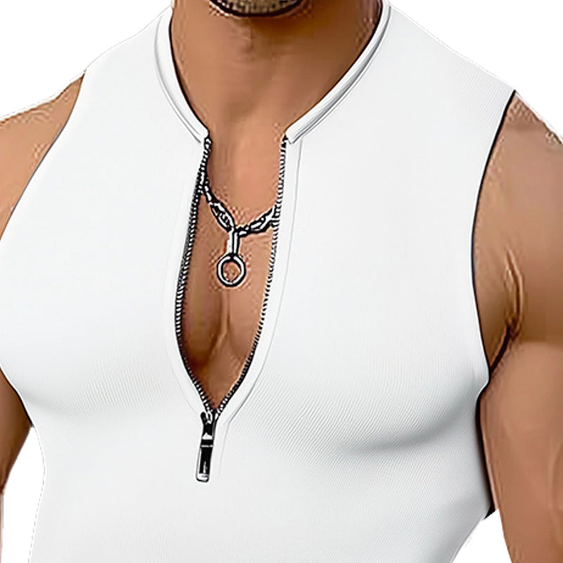 Men's Summer Basic Elastic Zipper Sports Tank Top MTA0911E1U