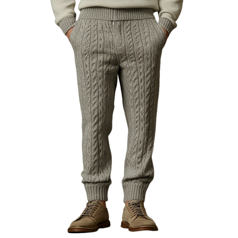 Men's Casual Elastic Waist Knit Cable Knit Textured Trousers MTA0774K9X