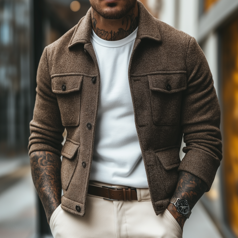 Men's Retro Casual Multi-Pocket Lapel Jacket MTA3199J7TO