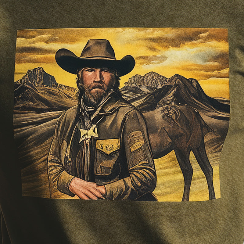 Men's Summer Western Cowboy Style Printed Cotton Blended Short Sleeve T-Shirt MTA2936D4P
