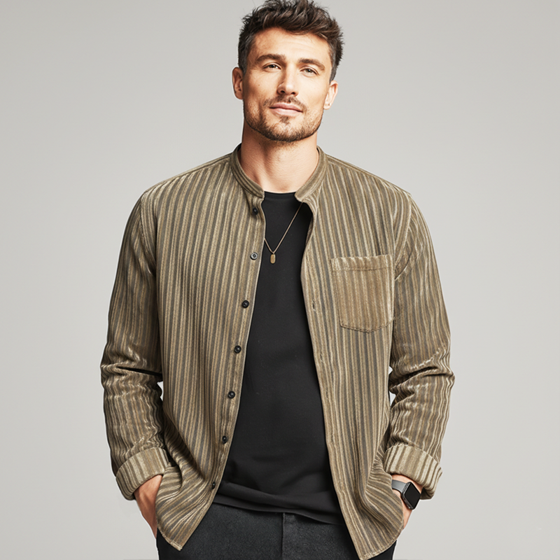 Men's Stylish Semi-sheer Striped Casual Long-sleeved Shirt MTZ1952A6U