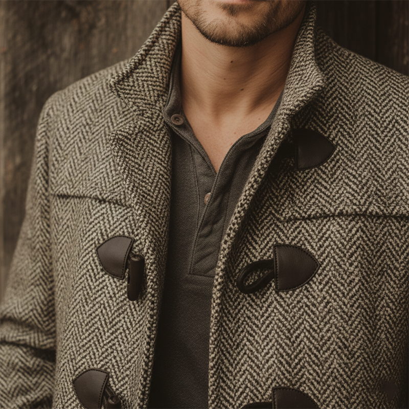 Men's Winter Fashionable Herringbone Faux Wool Horn Button Coat MTA1037J3P