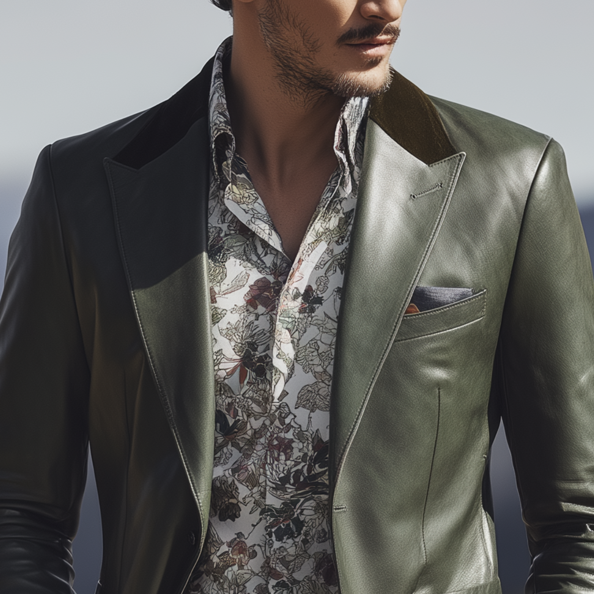 Men's Classic Retro Western Style PU Leather Single-breasted Blazer MTA0346I7K