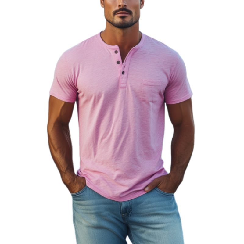 Men's Classic Casual Henley Collar Slub Cotton Short Sleeve T-Shirt 15503622K