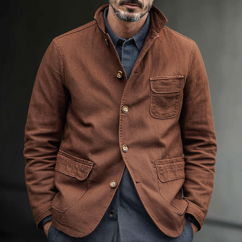 Men's Washed Cotton Lapel Multi-pocket Single Breasted Casual Jacket MTA1803H9Z