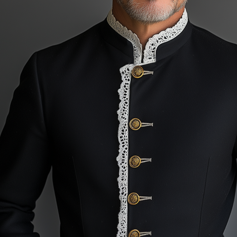 Men's Retro Casual Lace-Trimmed Court Style Stand Collar Jacket MTA3057J1TO