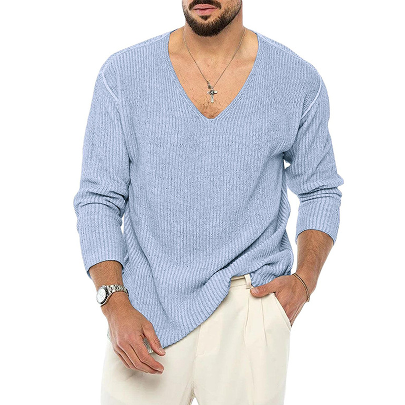 Men's Casual Deep V-neck Knitted Sweater MTA0594I6U