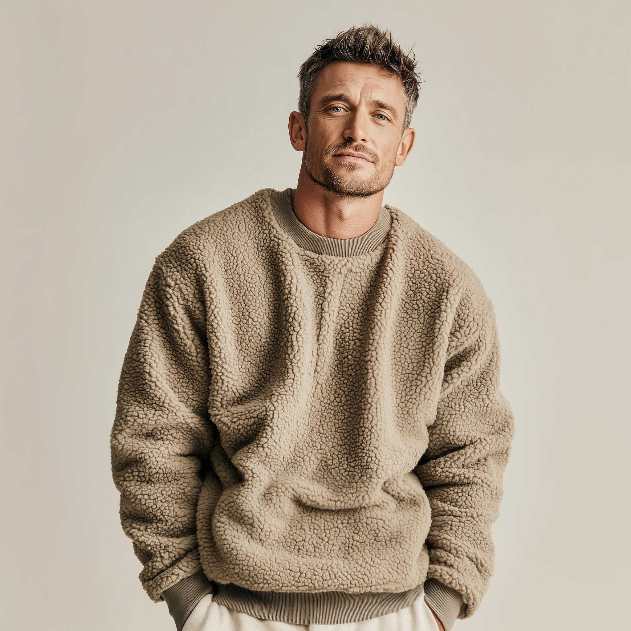 Men's Classic Casual Round Neck Teddy Fleece Loose Sweatshirt MTA1726J4K
