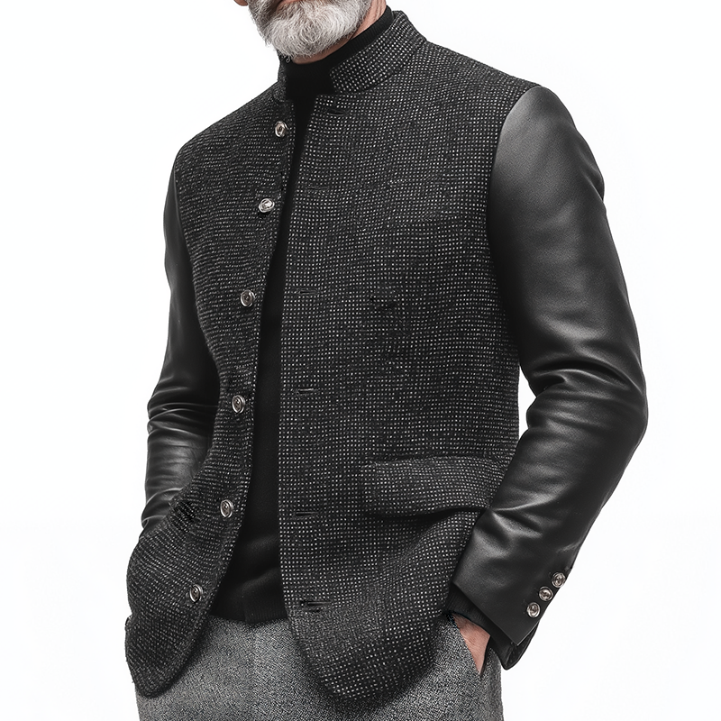 Men's Retro Casual PU Patchwork Stand Collar Jacket MTA2919K9TO