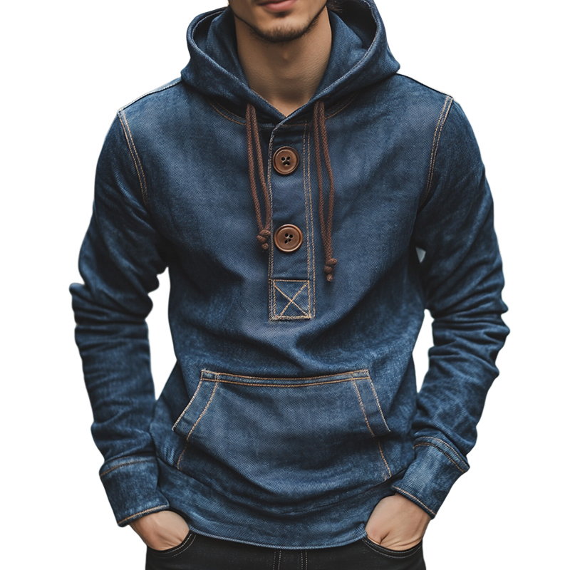 Men's Retro Casual Washed Distressed Button Hoodie 21495003TO