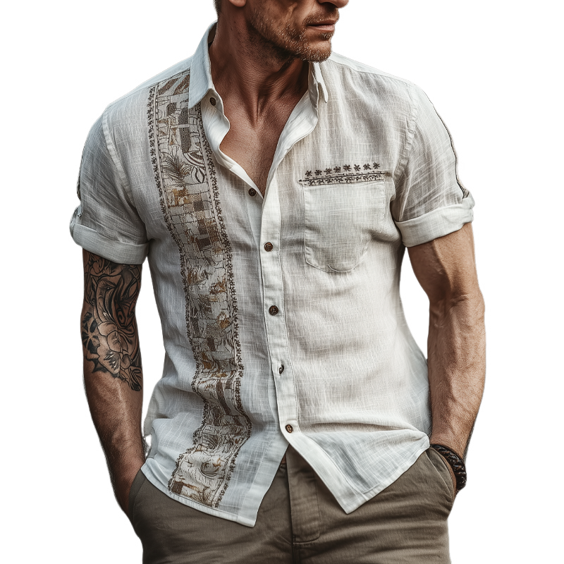 Men's Retro Geometric Short Sleeve Lapel Shirt MTA0379G8X