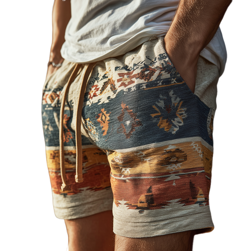 Men's Casual Corduroy Printed Elastic Lace-Up Shorts MTA0848G4U
