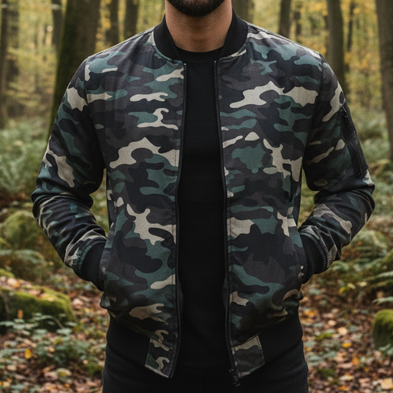 Men's Retro Casual Camouflage Print Canvas Wear-Resistant Outdoor Bomber Jacket MTA2941I7TO