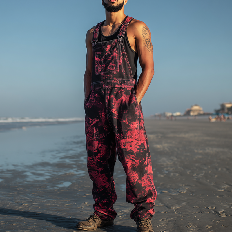 Men's Classic Black And Red Camouflage Overalls MTA0684H4U