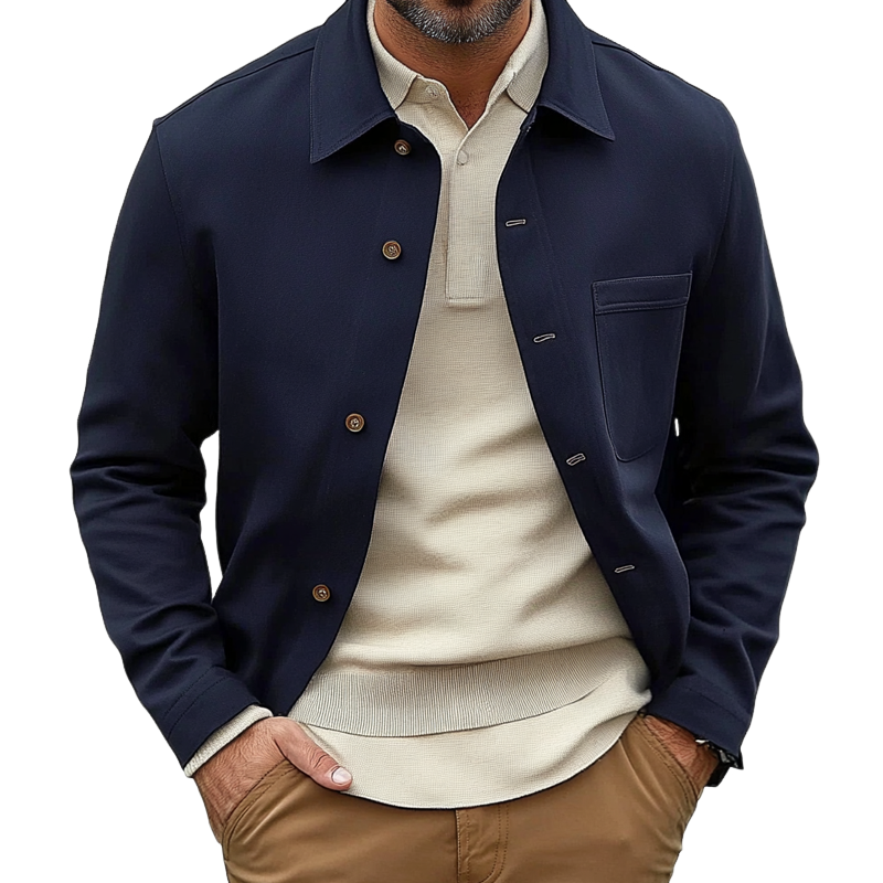 Men's Cotton Blend Lapel Single-Breasted Shirt Jacket MTA2726H0X