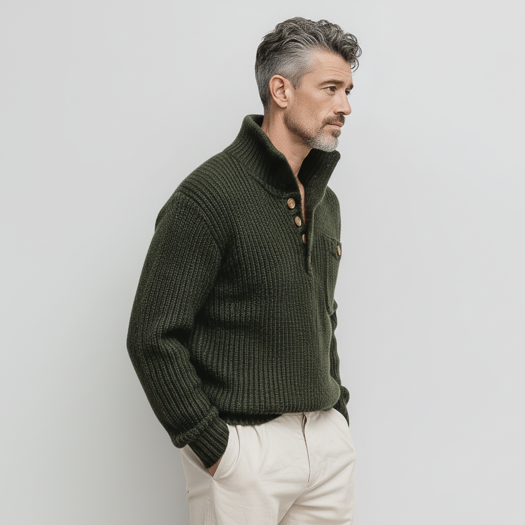 Men's Classic Casual Stand Collar Button Loose Sweater MTA2688I3K