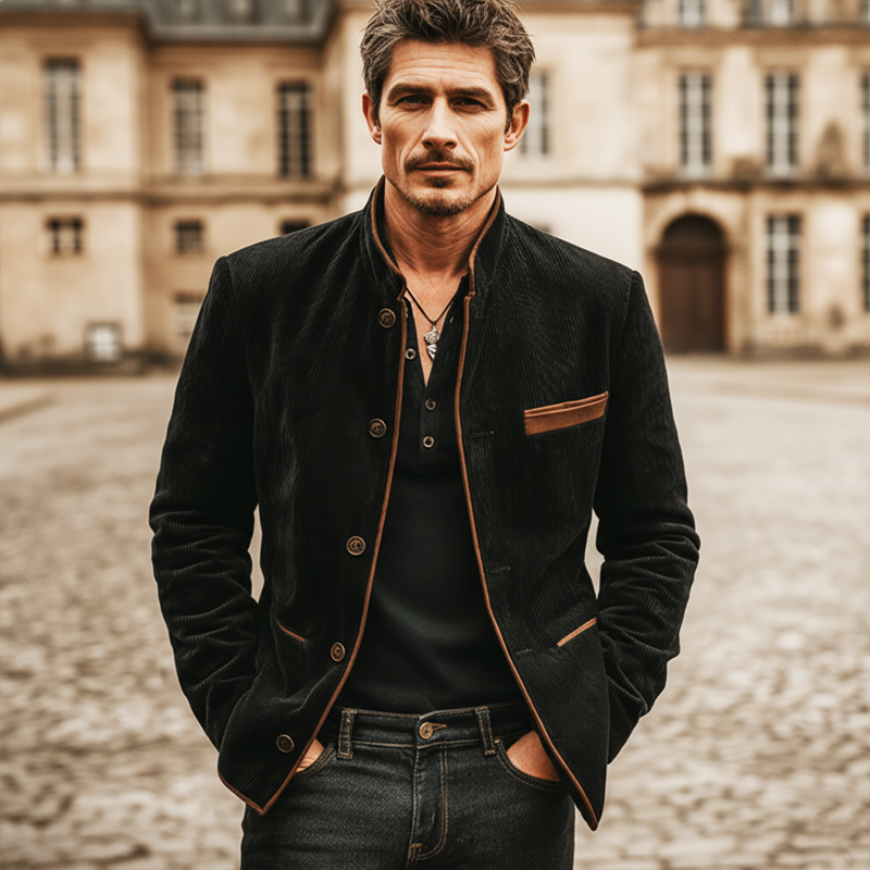 Men's Retro Business Corduroy Stand Collar Jacket MTA0825K6U