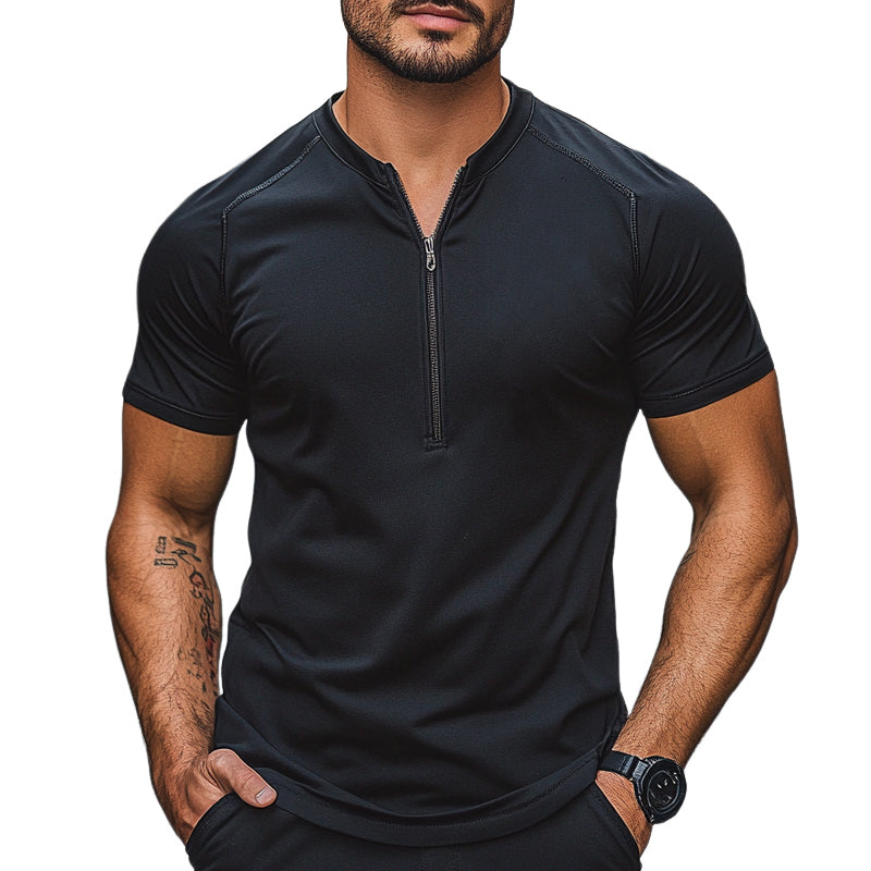 Men's Quick-Drying Casual Short-Sleeved Zipper T-Shirt MTA2419E3X