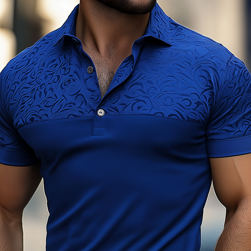 Men's Fashion  Dark Jacquard Stitching Lapel Short Sleeve Polo Shirt MTA1574E6Z