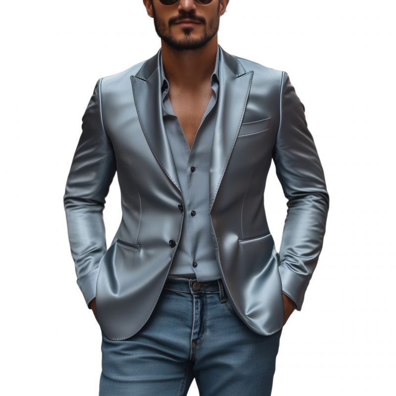Men's Vintage Elegant Solid Color Satin Peak Lapel Single-breasted Slim-fit Blazer MTA1818H2M