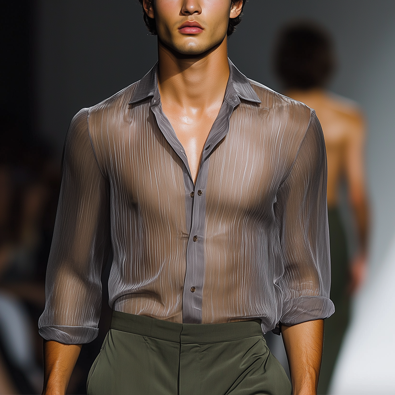 Men's Simple Chiffon Long-Sleeved Shirt (No Lining) MTA2558G4P