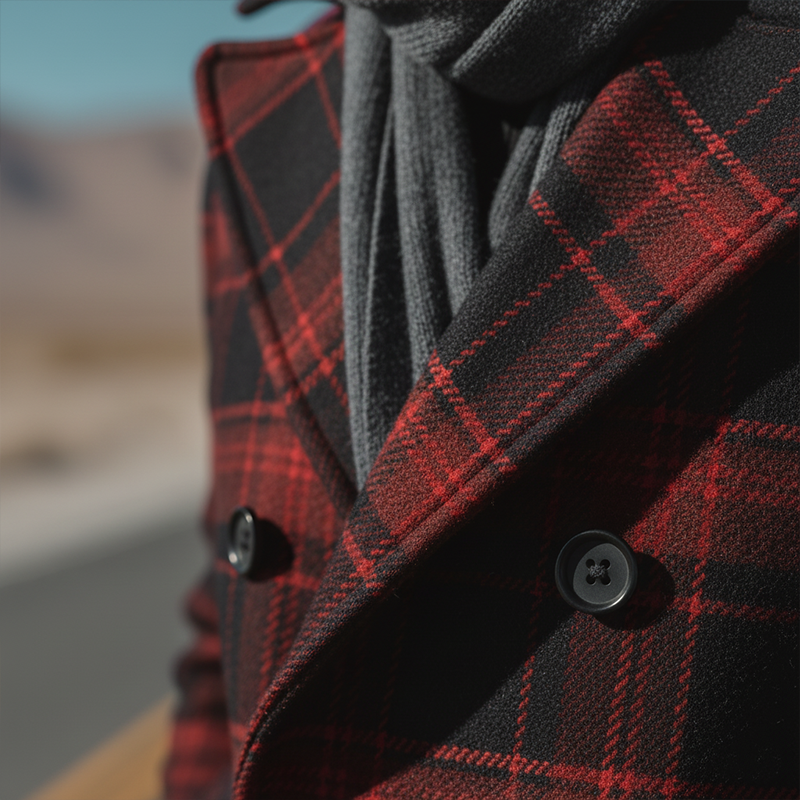 Men's Winter Fashion Plaid Faux Wool Short Lapel Coat MTA1117J4P