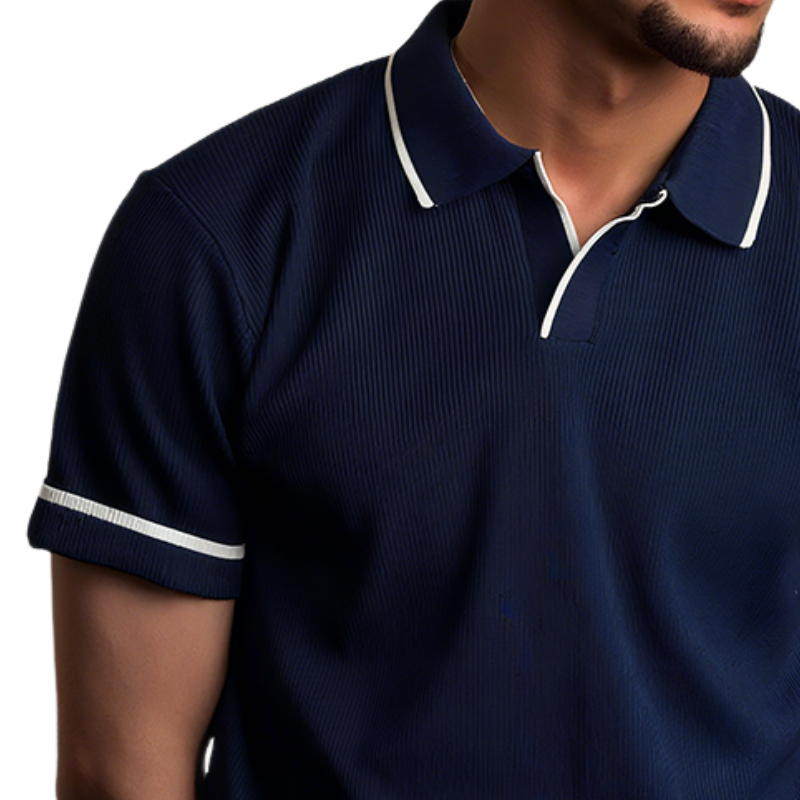 Men's Retro Casual Street Striped Colorblock Short Sleeve Polo Shirt  MTA2358G2TO