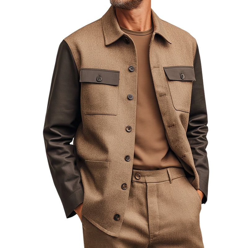Men's Vintage Casual Business Leather Stitching Lapel Button Jacket MTA1099I7TO