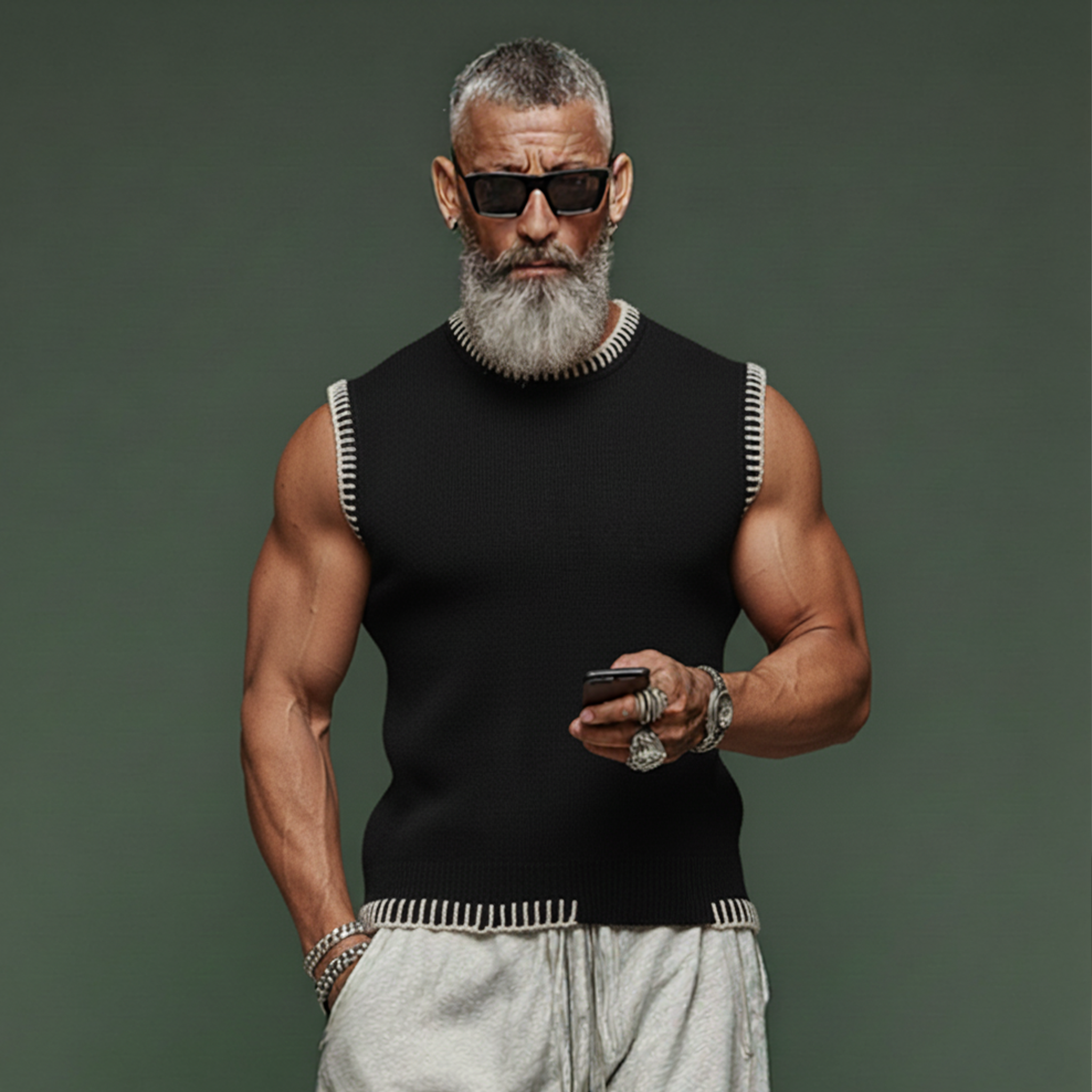 Men's Fashionable And Unique Crew Neck Slim Fit Knit Tank Top MTA2963J2K