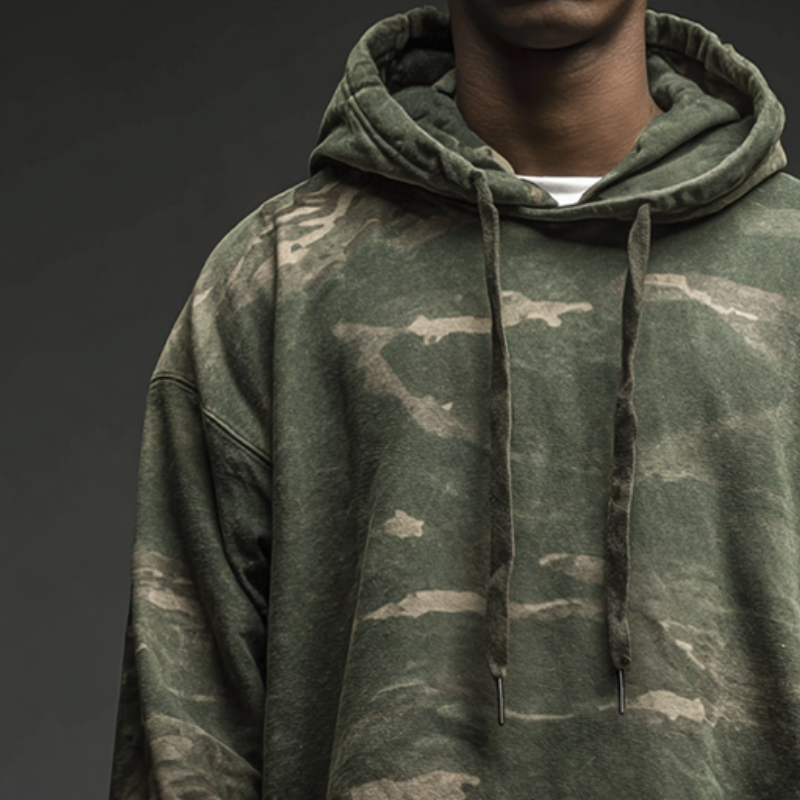 Men's Retro Casual Camouflage Print Stitching Fake Two-Piece Hoodie MTA1314H6TO