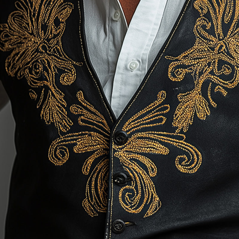 Herre sommervest i western-cowboystil med broderi i skinn MTA2987D4P