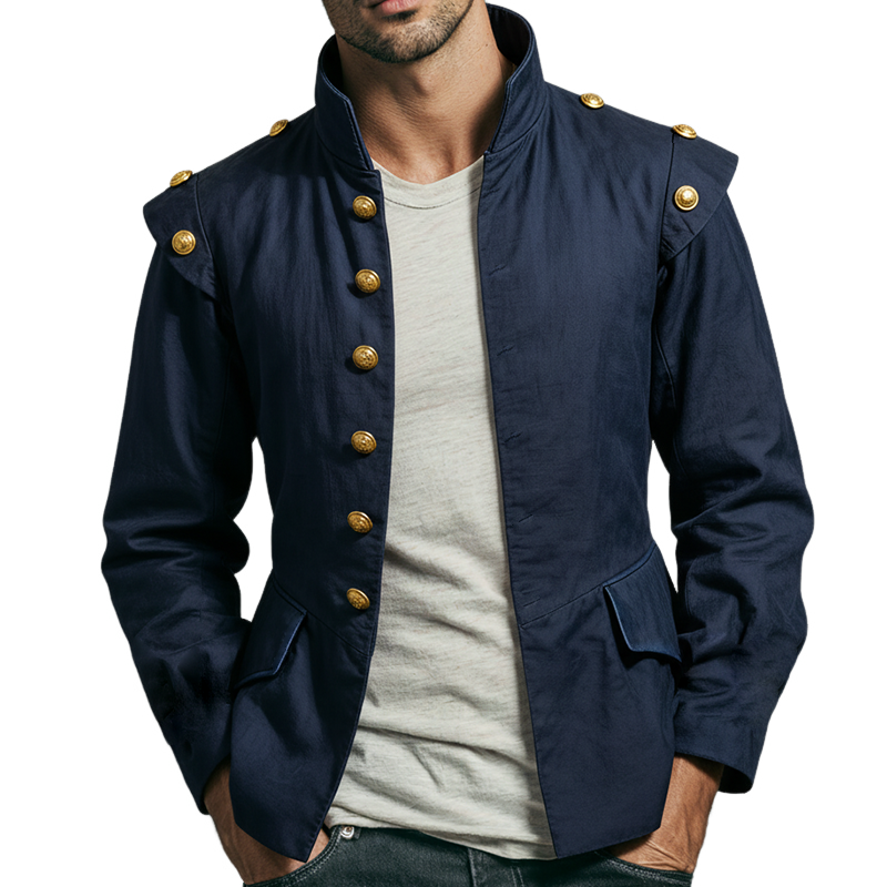 Men's Retro Casual Musketeer Stand Collar Button Jacket MTA3002K9TO
