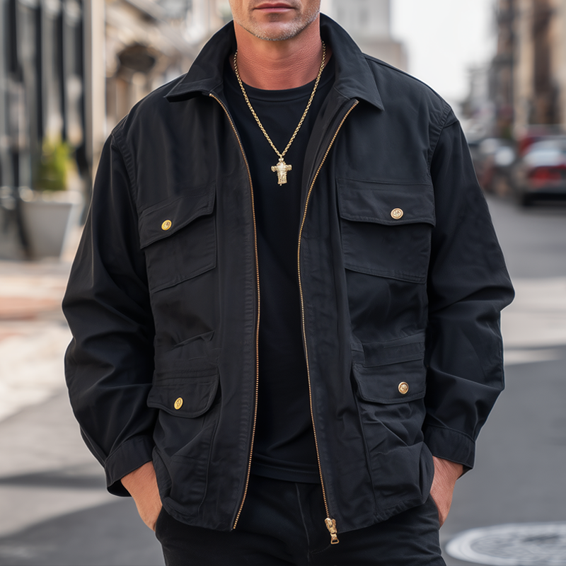 Men's Classic Multi-Pocket Cotton Zip-Up Jacket MTA0275I4U