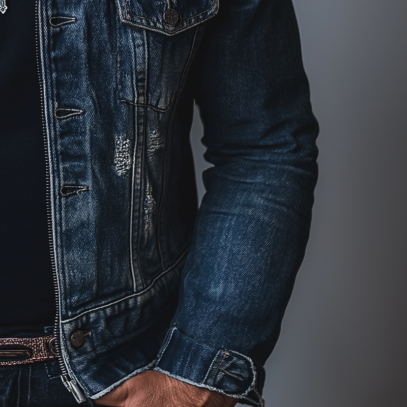 Men's Vintage Washed Distressed Denim Jacket MTA2184G1P