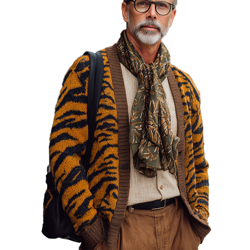 Men's Fashionable Leopard Print Knitted Cardigan MTA0794H2P
