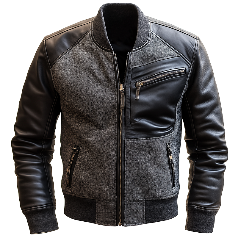 Men's Winter Retro Faux Wool Faux Leather Zip-Up Jacket MTA2773K9P