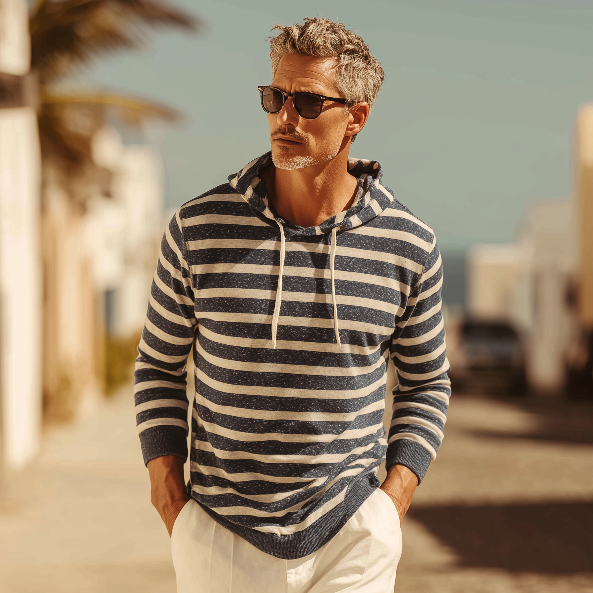Men's Fashion Striped Print Cotton Blend Hooded Sweatshirt MTA1321H1P