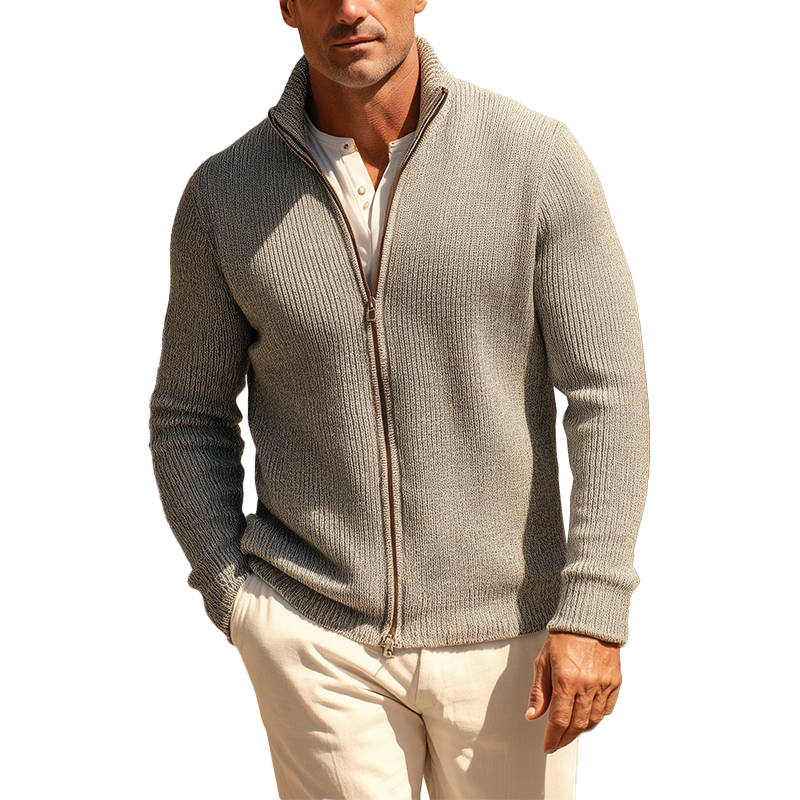 Men's Simple Solid Color Knitted Zipper Jacket MTA0573H6P