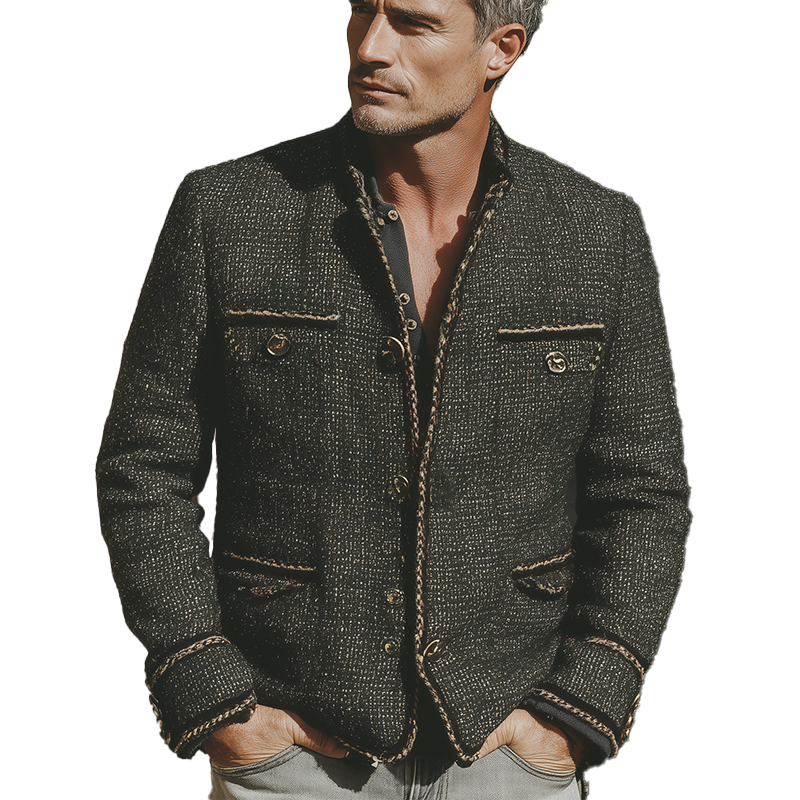 Men's Stylish Winter Jacket With Herringbone Pattern And Ribbed Collar MTA1803I3P