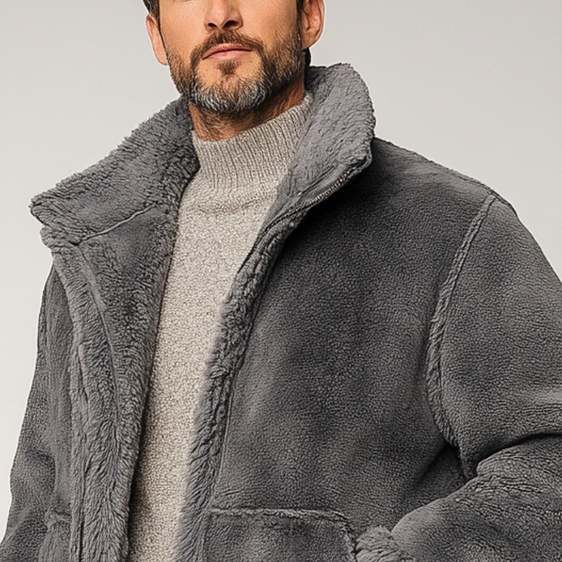 Men's Retro Western Cowboy Style Solid Color Fleece Collar Jacket MTA1591K3X