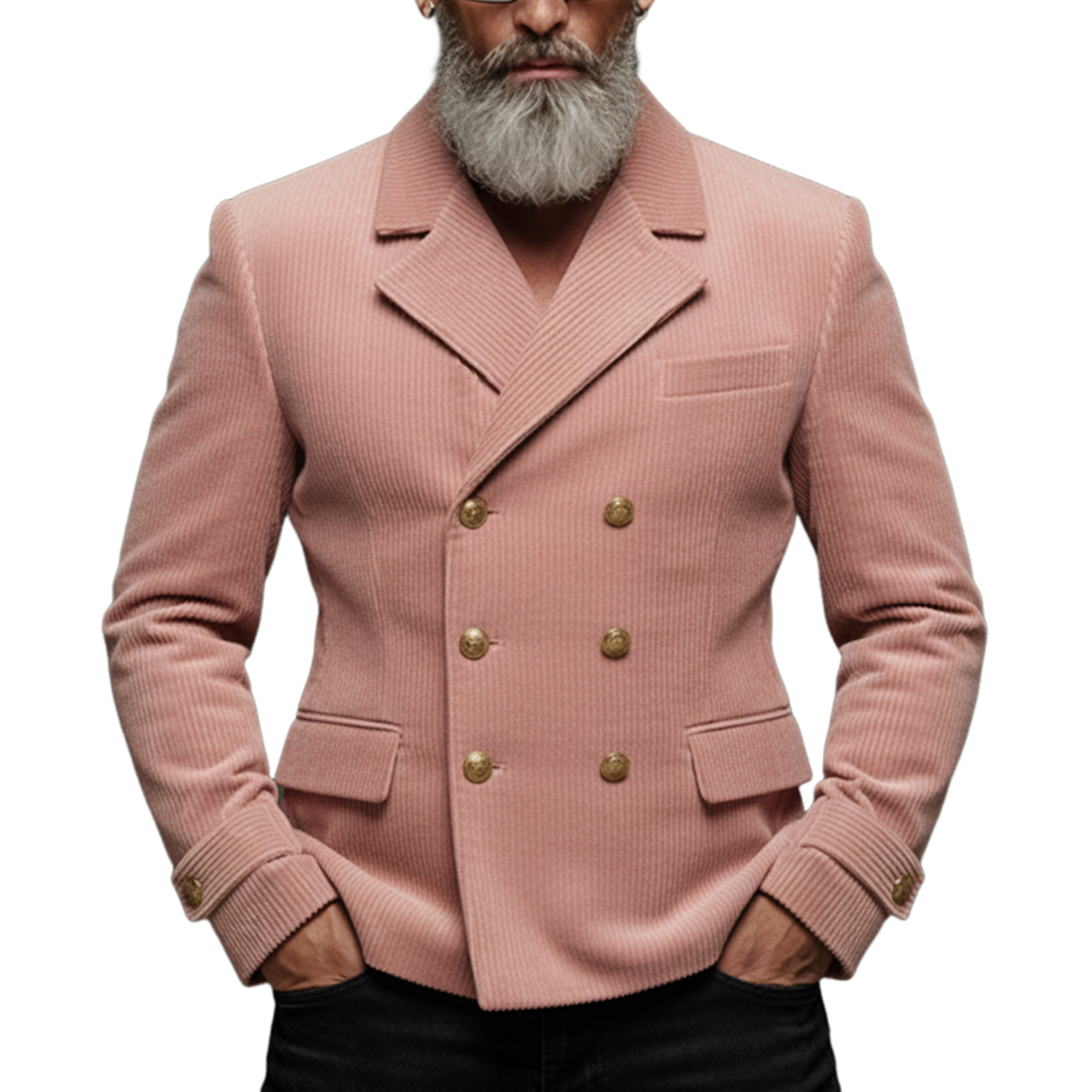 Men's Classic Retro Pink Corduroy Double-breasted Jacket Men's Classic Retro Pink Corduroy Double-breasted Jacket MTA1538K5K