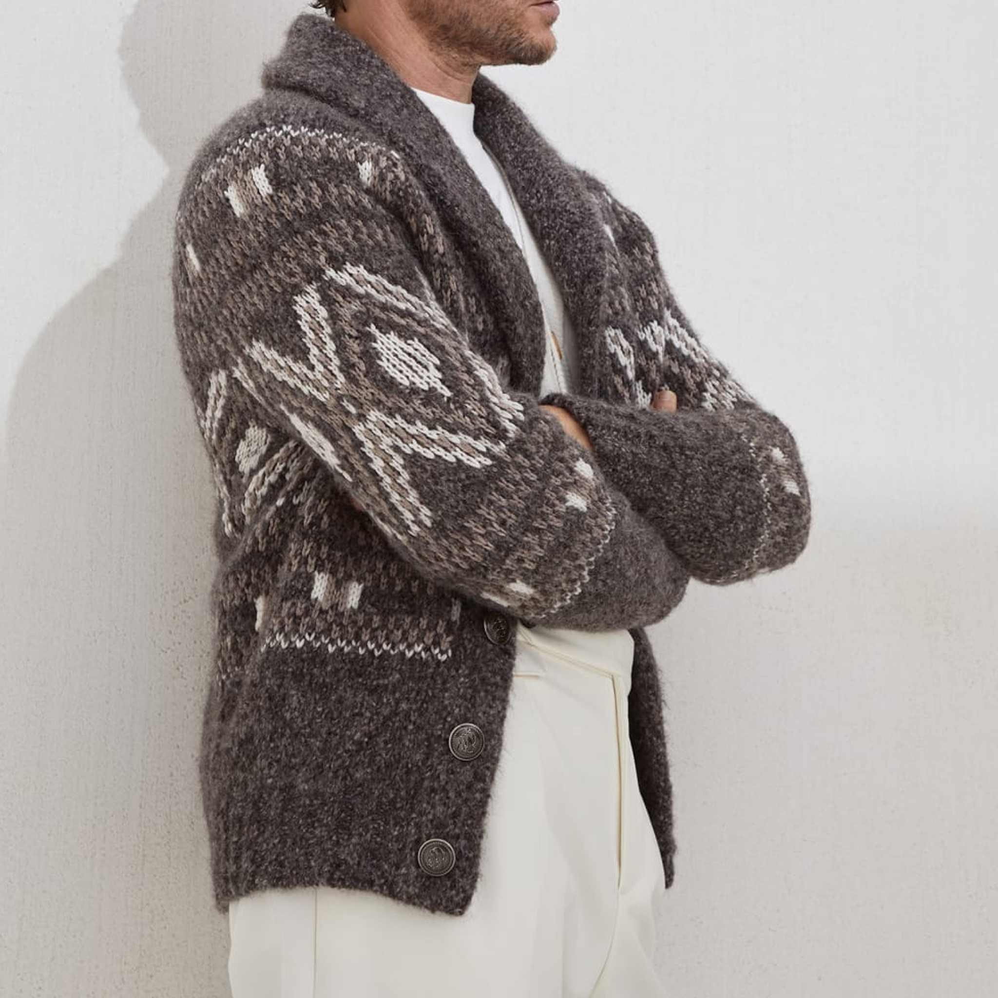 Men's Classic American Retro Single-breasted Jacquard Knit Cardigan MTA0467I1K