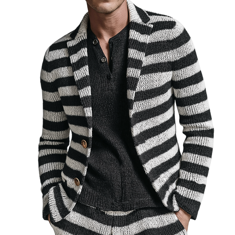 Men's Retro Casual Striped Knit Button-Up Cardigan MTA0493L4TO