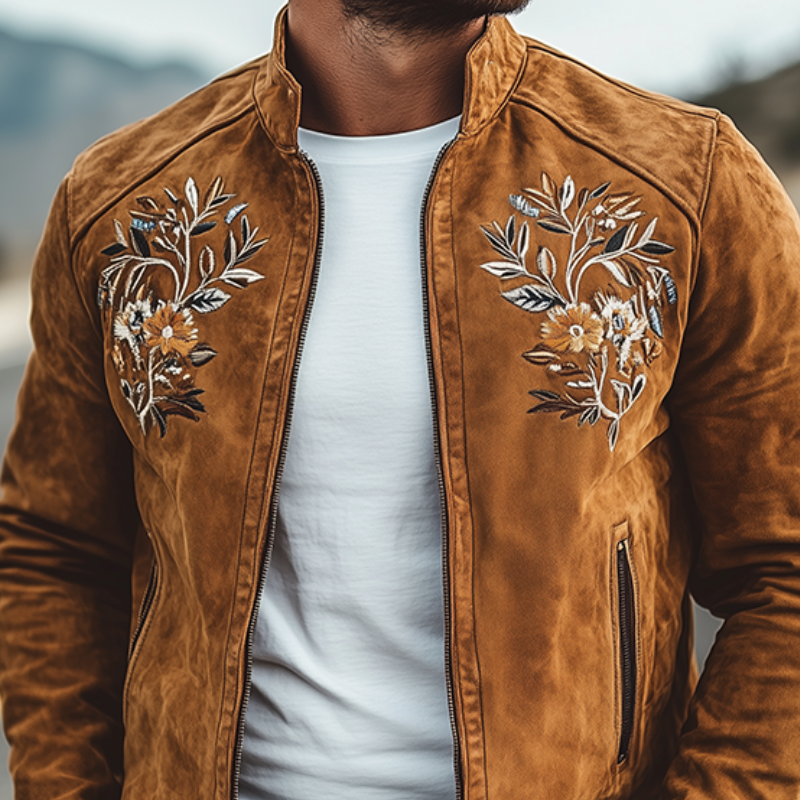 Men's Classic American Retro Western Embroidered Suede Jacket 44910769K