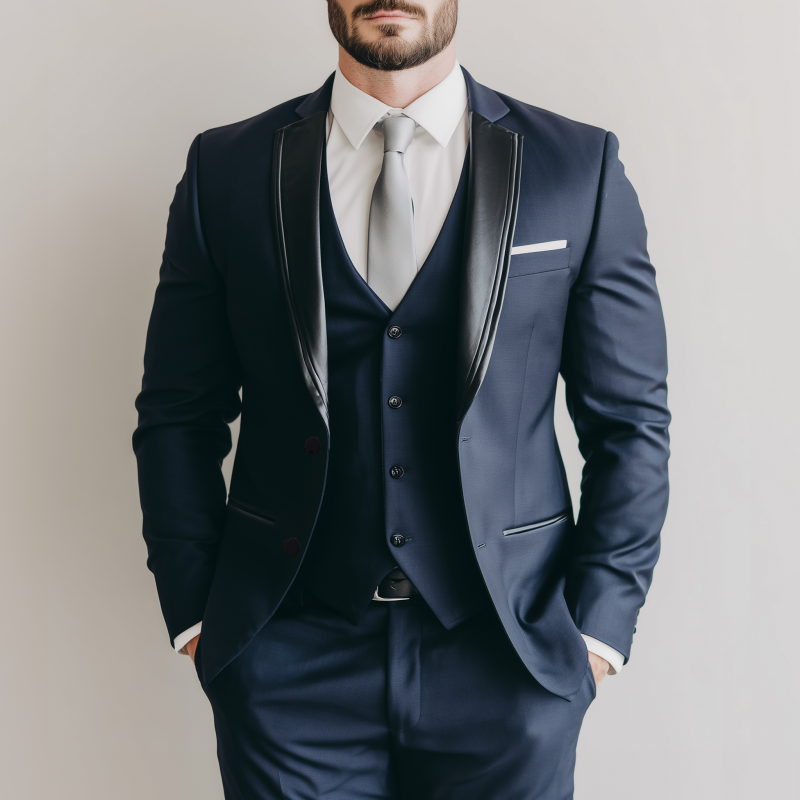 Men's Fashionable Cotton Blend Patchwork PU Notch Lapel Single-breasted Slim-fit Suit Blazer MTA0653H4M