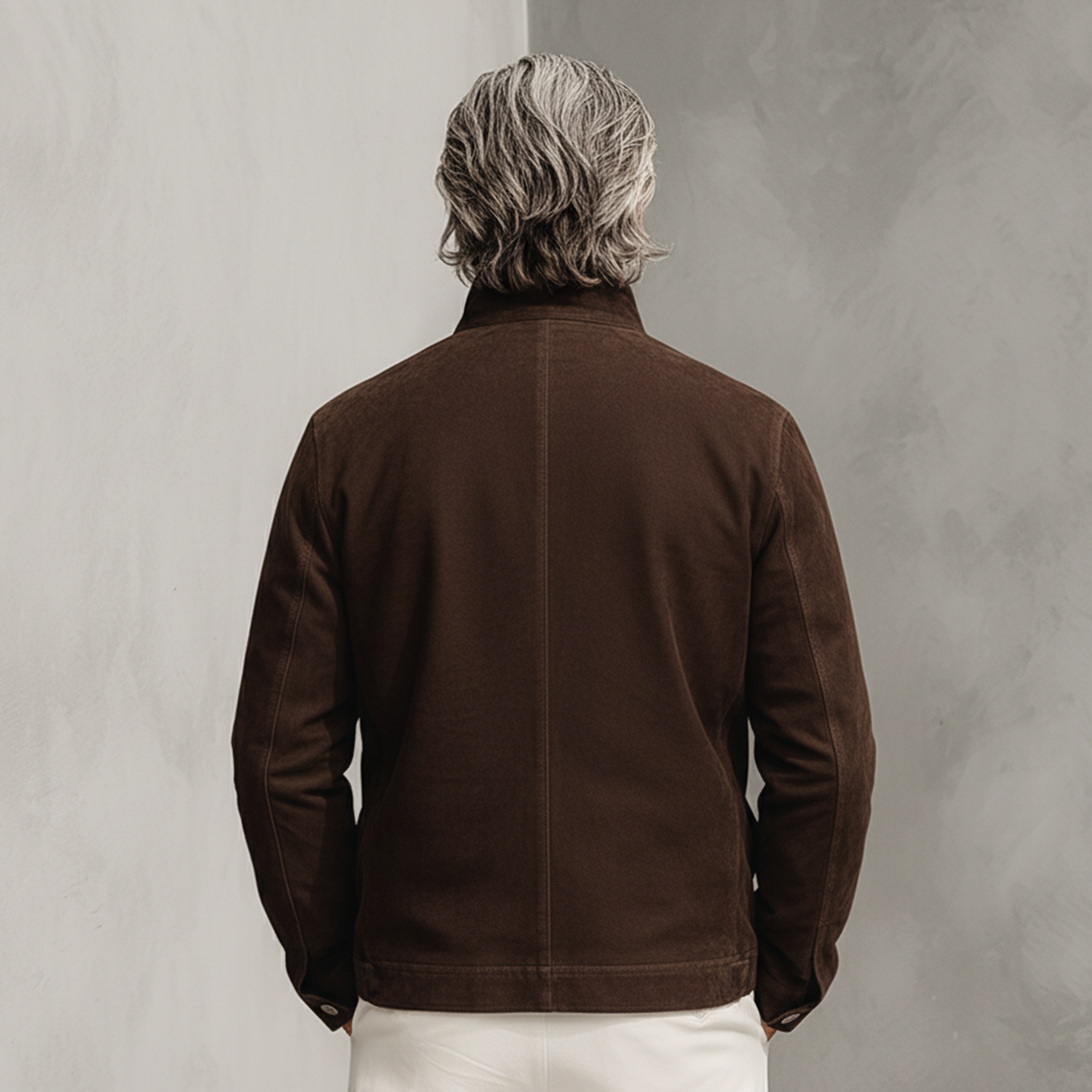 Men's Classic Light Business Stand Collar Multi-Pocket Faux Suede Jacket MTA0487K5K