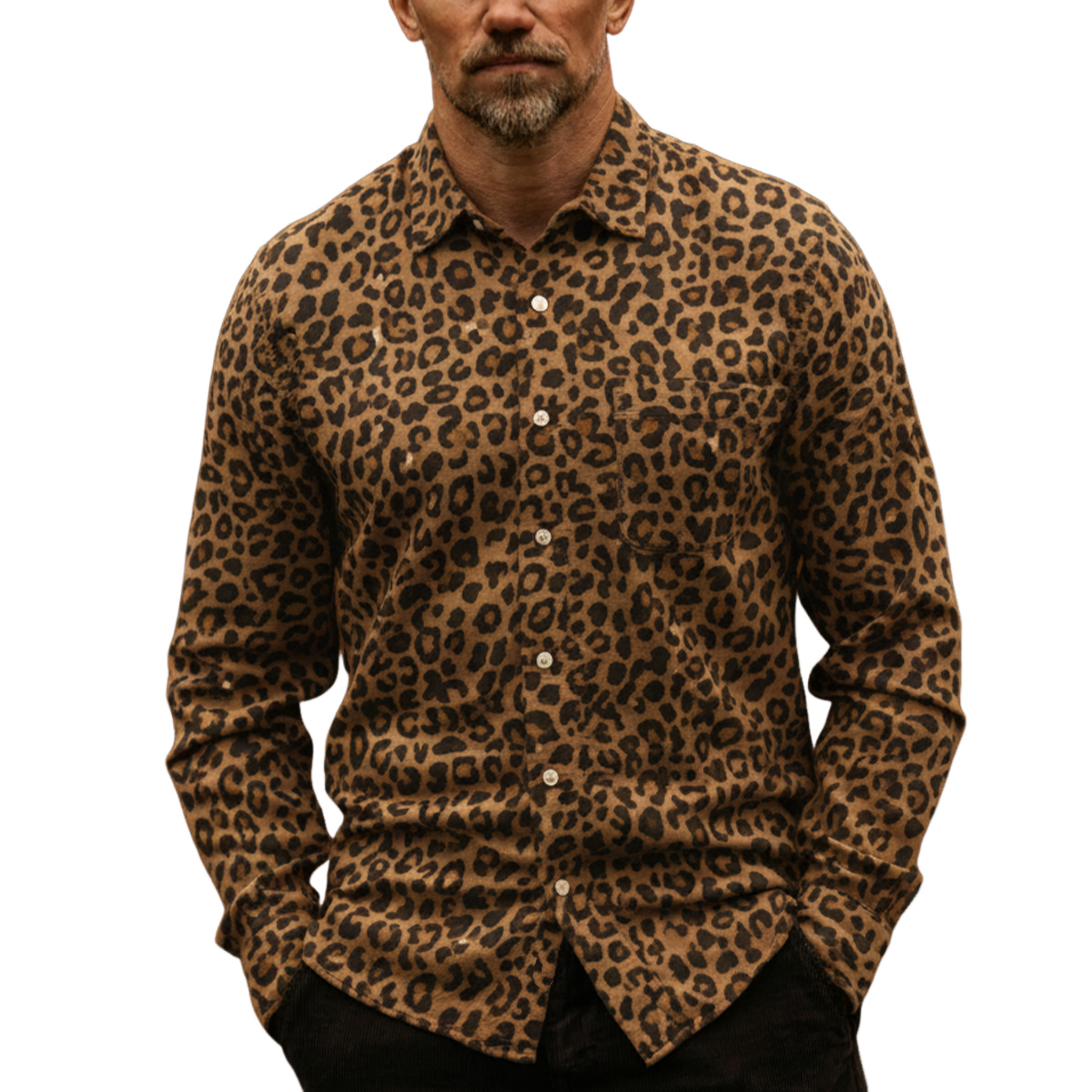 Men's Classic Casual Faux Leopard Suede Slim-Fit Shirt MTA2796J4K