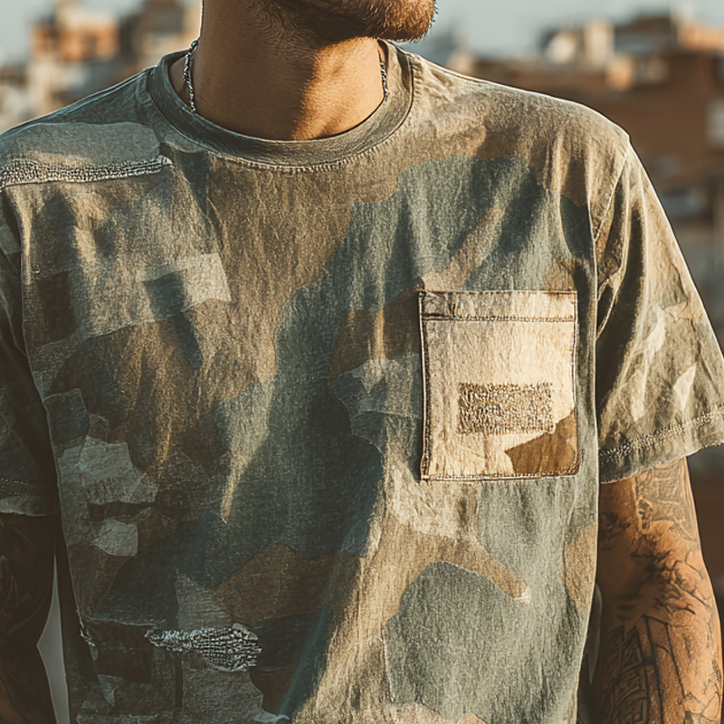 Men's Retro Camouflage Printed Round Neck Short Sleeve T-Shirt MTA1939F5X